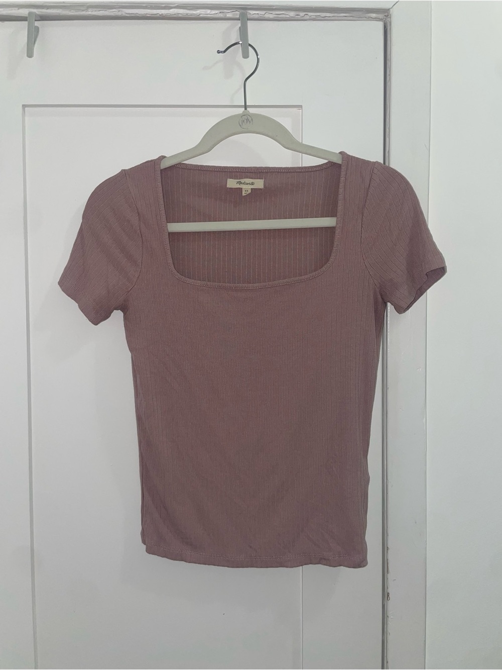 Madewell Mauve Ribbed Square-Neck Short Sleeve Tee